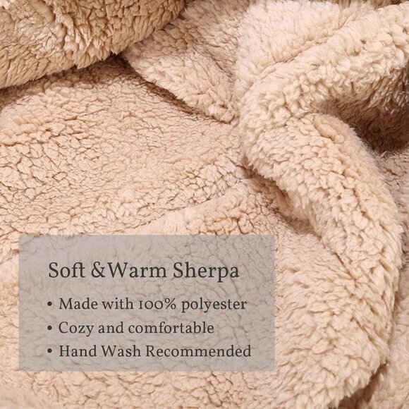Unisex Beige Winter Bear Ear Sherpa Hood Hat Scarf Gloves 3 in1 100% Polyester main image 5